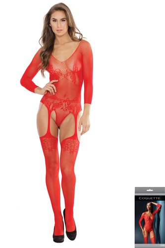 Teddy W Long Sleeve / Attached Garters/Stocking Coquette